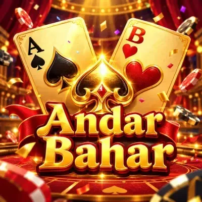 Andar Bahar card game poster: cards split into Andar and Bahar piles on a green table at Yaarwin