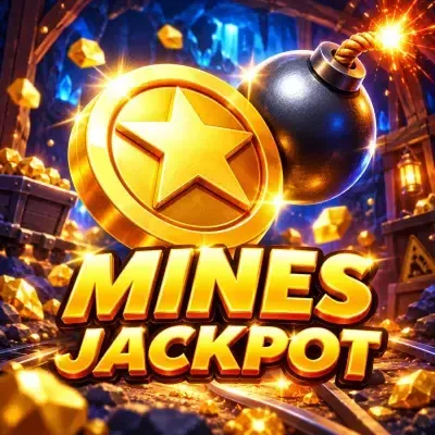 Mines Jackpot game poster: a grid of tiles with gems and a hidden bomb at Yaarwin
