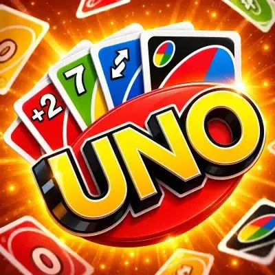 Uno game poster: bright red, blue, green and yellow Uno cards fanned out at Yaarwin