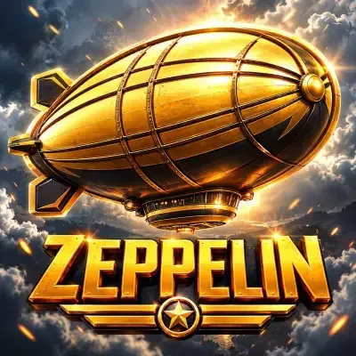 Zeppelin crash game poster: a steampunk airship rising through cloudy skies at Yaarwin
